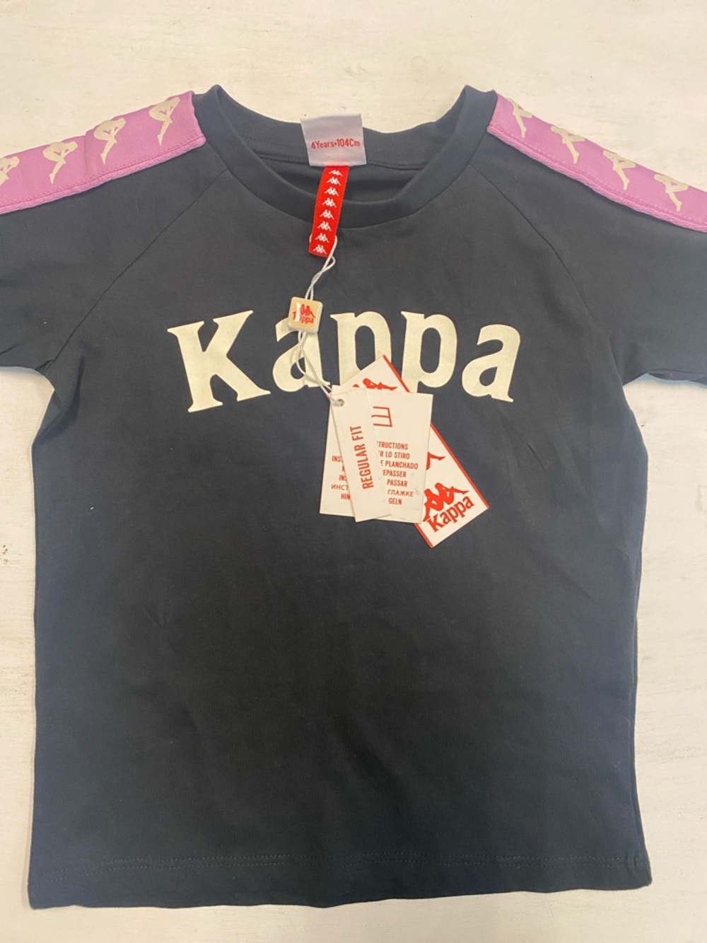 Kappa Black Kids Tee with Pink Shoulder Tape